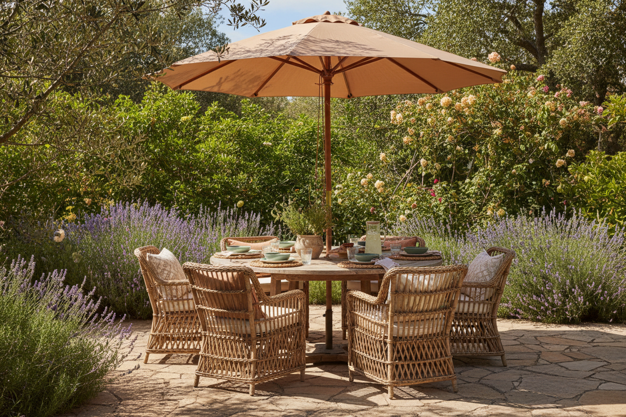Outdoor Dining Set with 6 Chairs and Umbrella